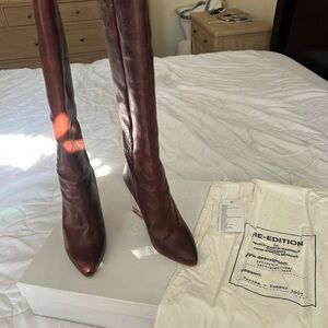 Maison Martin Margiela Beige Leather Boots with clear wedge heel.